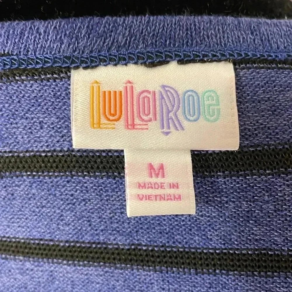 LuLaRoe Joy NWT Women’s M Black Striped High Slits Royal Blue Open Maxi Cardigan - Picture 7 of 9